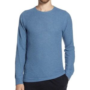 Billy Reid Men's Long Sleeve Crewneck Thermal Mini Waffle T-Shirt, Blue, size M